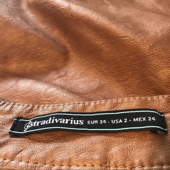 Stradivarius Size 2 Vegan Leather Asymme‎ Camel Brown Skort Shorts Pockets - Picture 5 of 5